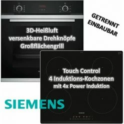 Siemens Backofen HB234A0S0 Mit Siemens Induktionskochfeld EU631FEB1E - Autark, 60cm, Teleskopauszug