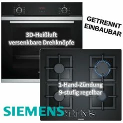 HERDSET Siemens Backofen Mit Gas-Kochfeld Autark 60cm Teleskopauszug+3D-Heißluft